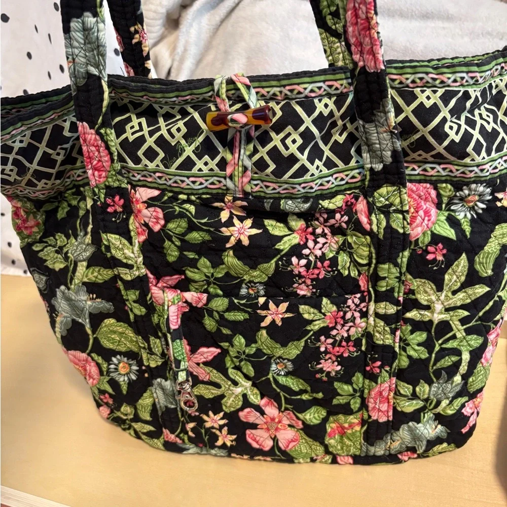 Vera Bradley Black and Pink Floral Tote - Picture 1 of 6